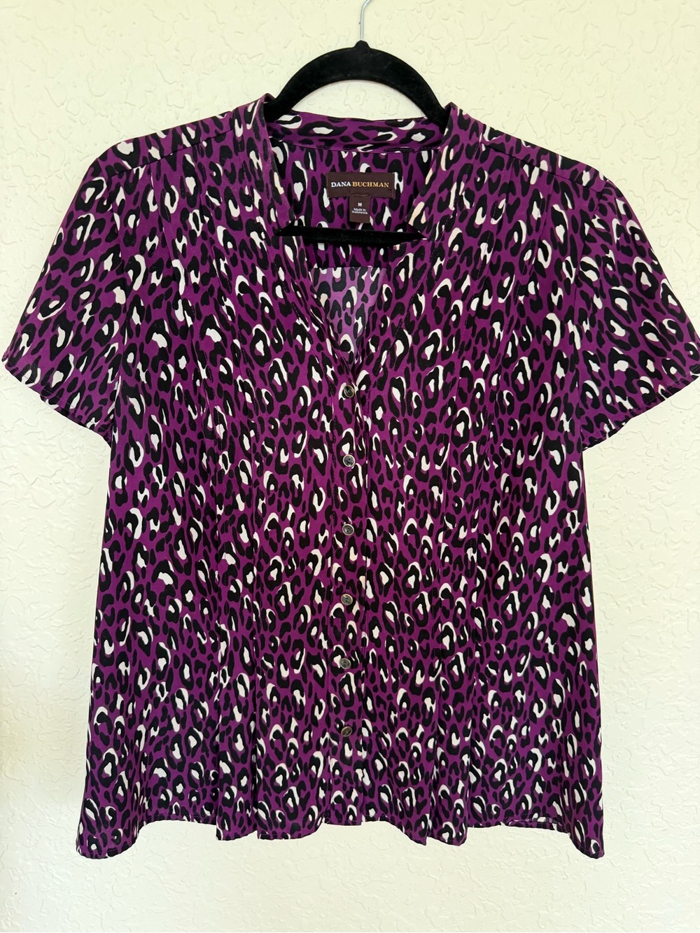 Dana Buchman Purple Leopard Print Button Front Blouse Size M